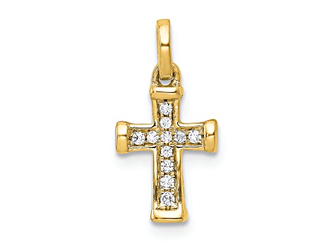 14K Yellow Gold Small 1/20ct. Diamond Latin Cross Pendant