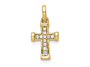 14K Yellow Gold Small 1/20ct. Diamond Latin Cross Pendant