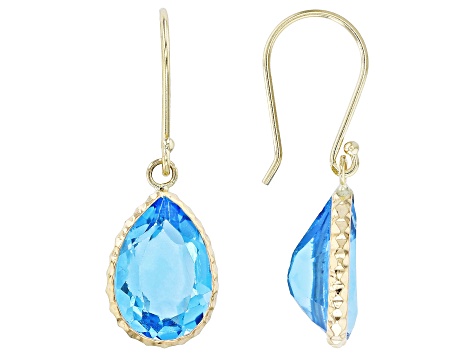 Swiss Blue 14k Yellow Gold Dangle Earrings 7.00ctw