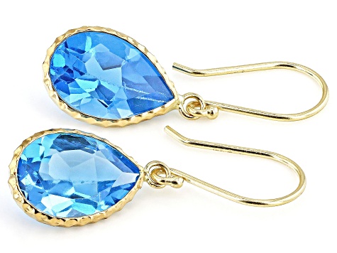 Swiss Blue 14k Yellow Gold Dangle Earrings 7.00ctw