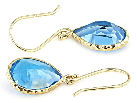 Swiss Blue 14k Yellow Gold Dangle Earrings 7.00ctw