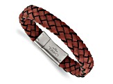 Red Leather and Stainless Steel Brushed 8.25-inch Bracelet