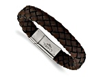 Brown Leather and Stainless Steel Brushed 8.25-inch Bracelet