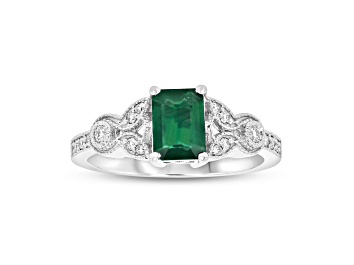 Picture of 1.05ctw Emerald and Diamond Engagement Ring in 14k White Gold