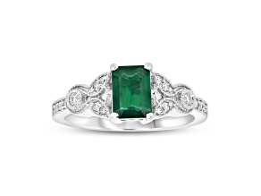 1.05ctw Emerald and Diamond Engagement Ring in 14k White Gold
