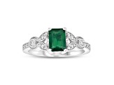 1.05ctw Emerald and Diamond Engagement Ring in 14k White Gold