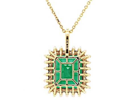 8.99 Ctw Emerald and 0.52 Ctw White Diamond Pendant in 14K YG