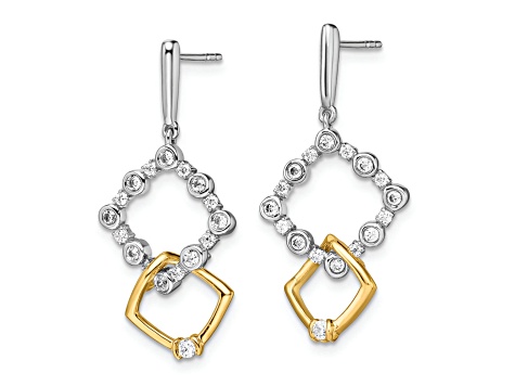 14K Two-tone Lab Grown Diamond SI1/SI2, G H I, Fancy Square Drop Post Earrings