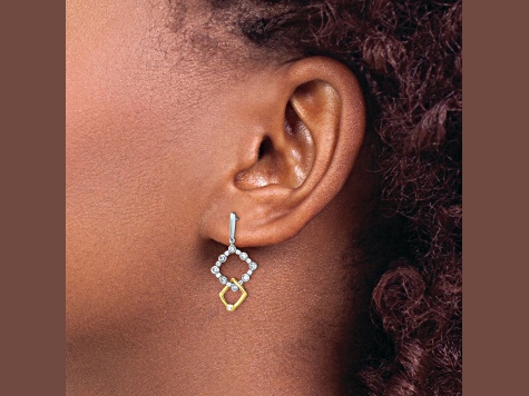 14K Two-tone Lab Grown Diamond SI1/SI2, G H I, Fancy Square Drop Post Earrings