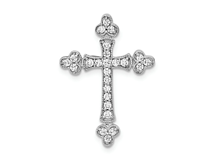 Rhodium Over 10k White Gold 0.26 ctw Diamond Budded Cross Chain Slide Pendant