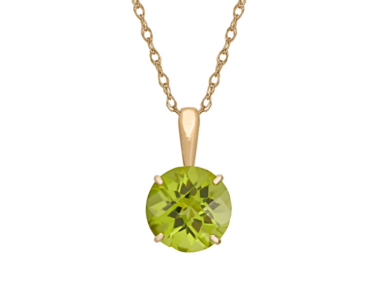 Round Peridot 10k Yellow Gold Pendant With Chain 1.10ctw
