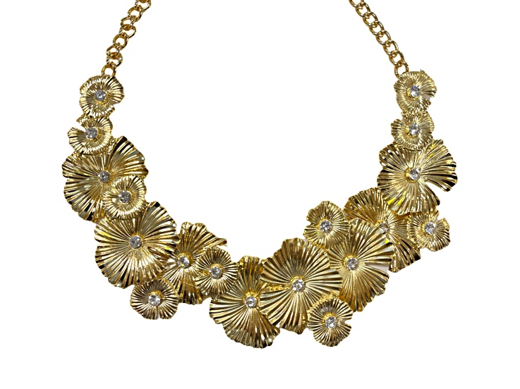 Gold Tone Metal Flower with Crystal Necklace - 1126NA | JTV