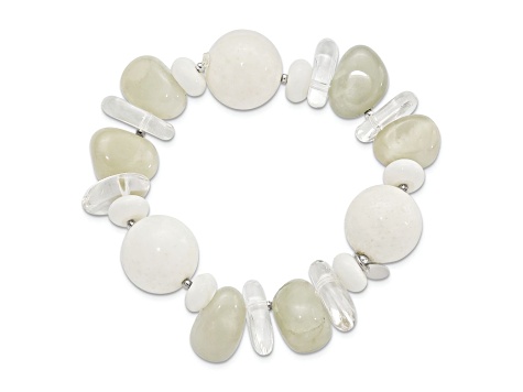 Sterling Silver Coral/Jade/Moonstone/Rock Quartz Stretch Bracelet