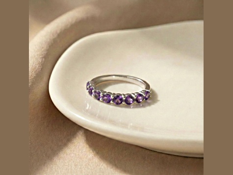 Round Amethyst Sterling Silver Anniversary Style Stackable Band Ring, 0.60ctw