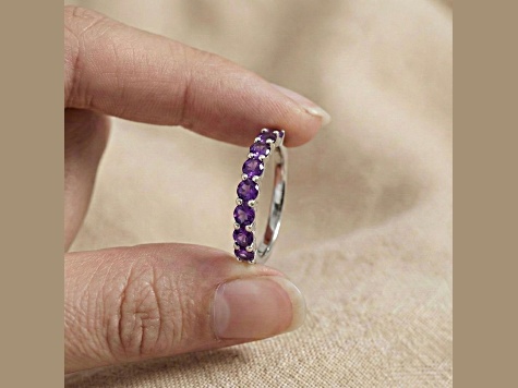Round Amethyst Sterling Silver Anniversary Style Stackable Band Ring, 0.60ctw