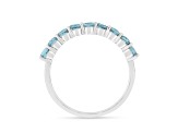 Round Blue Topaz Sterling Silver Anniversary Style Stackable Band Ring, 0.90ctw