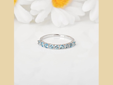 Round Blue Topaz Sterling Silver Anniversary Style Stackable Band Ring, 0.90ctw