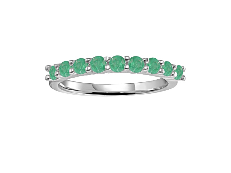 Round Emerald Sterling Silver Anniversary Style Stackable Band Ring, 0.80ctw