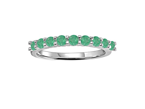 Round Emerald Sterling Silver Anniversary Style Stackable Band Ring, 0.80ctw