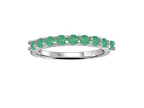 Round Emerald Sterling Silver Anniversary Style Stackable Band Ring, 0.80ctw