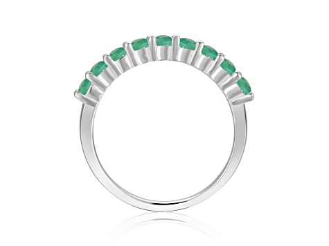 Round Emerald Sterling Silver Anniversary Style Stackable Band Ring, 0.80ctw