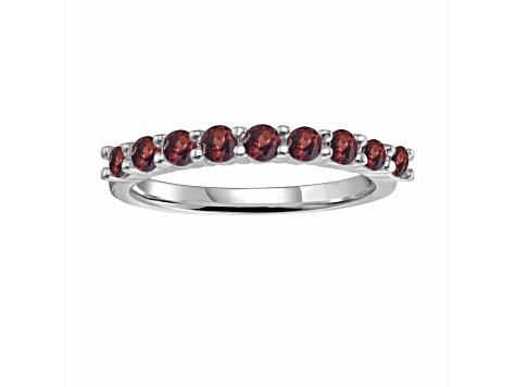 Round Garnet Sterling Silver Anniversary Style Stackable Band Ring, 0.90ctw