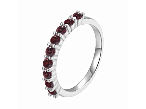 Round Garnet Sterling Silver Anniversary Style Stackable Band Ring, 0.90ctw