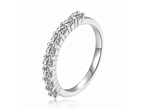 Round Moissanite Sterling Silver Anniversary Style Stackable Band Ring, 0.51ctw