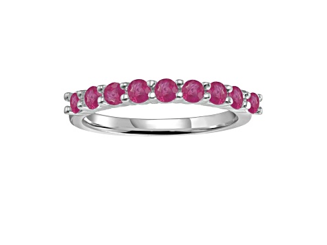 Round Ruby Sterling Silver Anniversary Style Stackable Band Ring, 0.90ctw