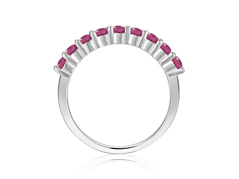 Round Ruby Sterling Silver Anniversary Style Stackable Band Ring, 0.90ctw