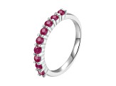 Round Ruby Sterling Silver Anniversary Style Stackable Band Ring, 0.90ctw