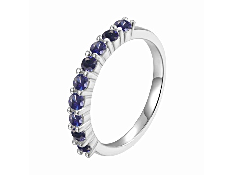 Round Blue Sapphire Sterling Silver Anniversary Style Stackable Band Ring, 0.90ctw