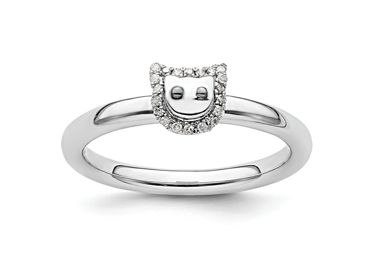 Rhodium Over Sterling Silver Stackable Expressions Cat Diamond Ring 0.075ctw