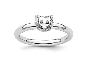 Picture of Rhodium Over Sterling Silver Stackable Expressions Cat Diamond Ring 0.075ctw