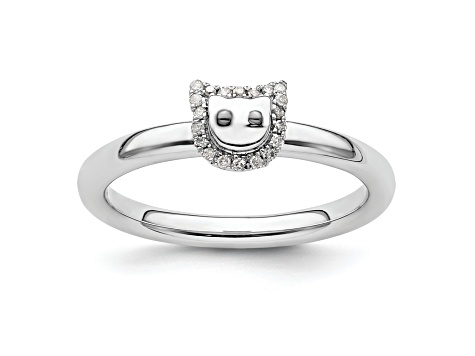 Rhodium Over Sterling Silver Stackable Expressions Cat Diamond Ring 0.075ctw