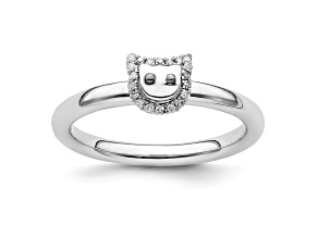 Rhodium Over Sterling Silver Stackable Expressions Cat Diamond Ring 0.075ctw