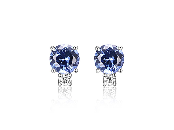 Blue Lab Created Sapphire Rhodium Over Sterling Silver Earrings