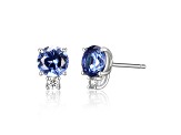 Blue Lab Created Sapphire Rhodium Over Sterling Silver Earrings