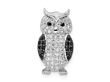 Picture of Rhodium Over Sterling Silver Black and White Cubic Zirconia Owl Slide Pendant