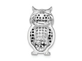 Rhodium Over Sterling Silver Black and White Cubic Zirconia Owl Slide Pendant