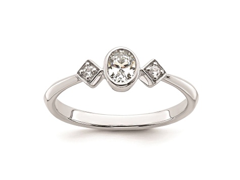 Rhodium Over 14K Gold Petite Oval Diamond Ring 0.24ctw