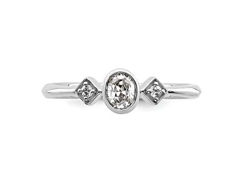 Rhodium Over 14K Gold Petite Oval Diamond Ring 0.24ctw