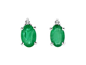 0.82ctw Oval Emerald and Diamond Earring set in 14k White Gold