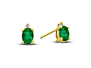 0.82ctw Oval Emerald and Diamond Earring set in 14k Yellow Gold