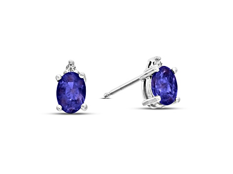 0.82ctw Oval Tanzanite and Diamond Earring set in 14k White Gold