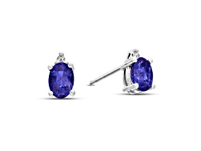 0.82ctw Oval Tanzanite and Diamond Earring set in 14k White Gold