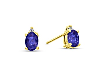 Picture of 0.82ctw Oval Tanzanite and Diamond Earring set in 14k Yellow Gold