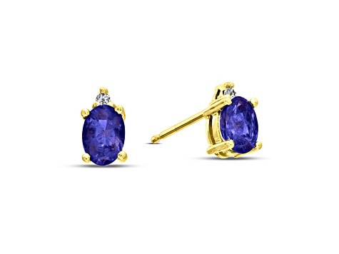 0.82ctw Oval Tanzanite and Diamond Earring set in 14k Yellow Gold