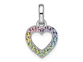 Rhodium Over Sterling Silver Rainbow Nano Crystal Open Heart Pendant