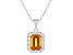 8x6mm Emerald Cut Citrine and White Topaz Accent Rhodium Over Sterling Silver Halo Pendant w/Chain